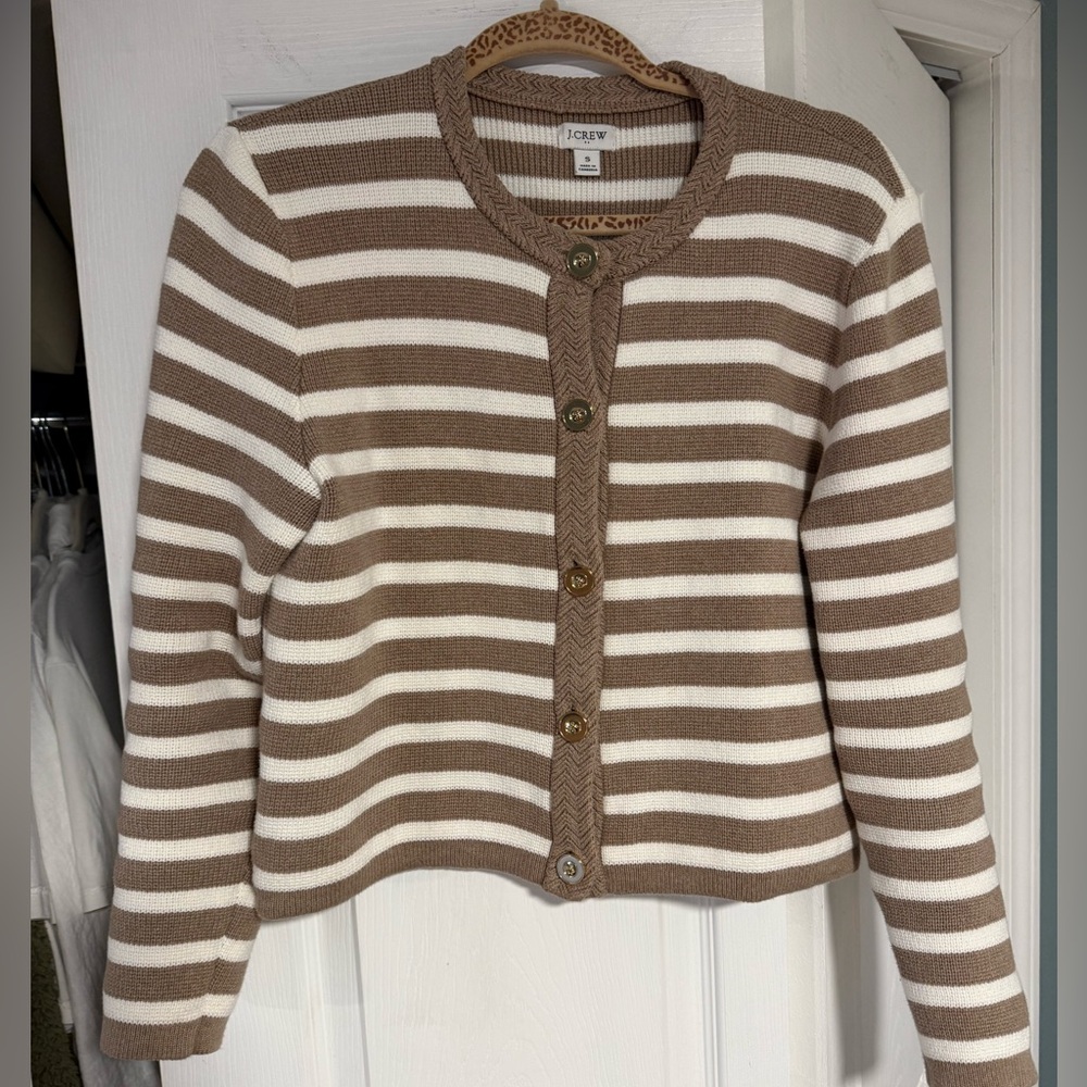 J. Crew Women's Taupe and Cream Striped Cardigan